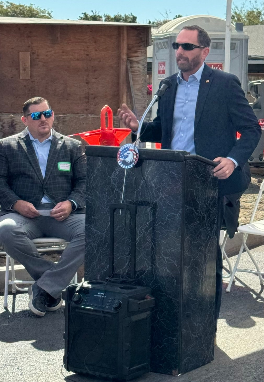 Dan Evans speaking at a veterans ceremony